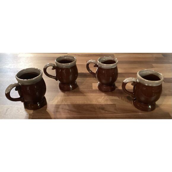 Set Of 4 Vintage Drip Glazed Stoneware Pottery Cup Mugs Taiwan - Picture 3 of 9